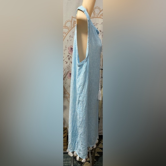 NWT Tahari‎ Swim Cover-Up Blue and White Striped Linen Tassel Detail Size XL - Picture 3 of 8